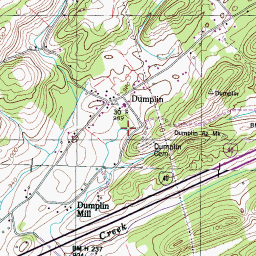 Topographic Map of Dumplin Spring, TN