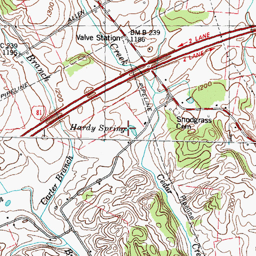 Topographic Map of Hardy Spring, TN