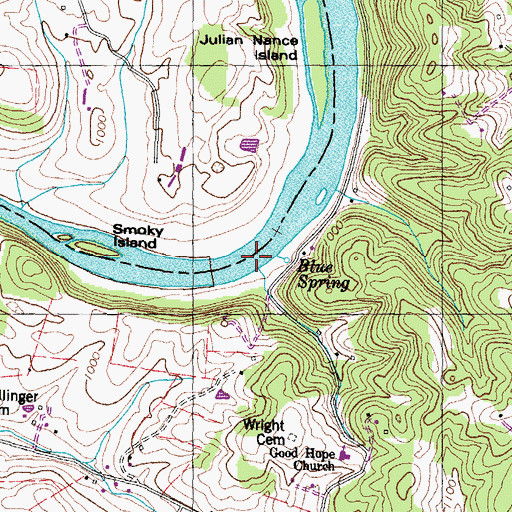 Topographic Map of Smoky Shoals, TN