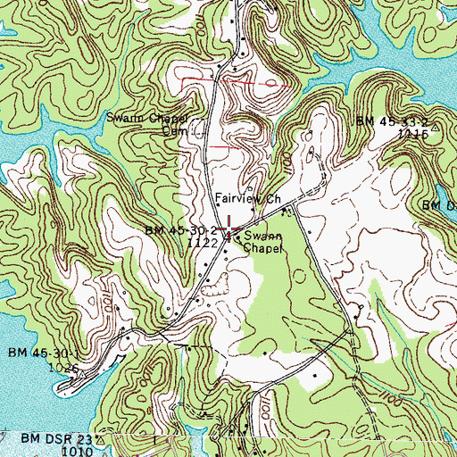 Topographic Map of Swann, TN