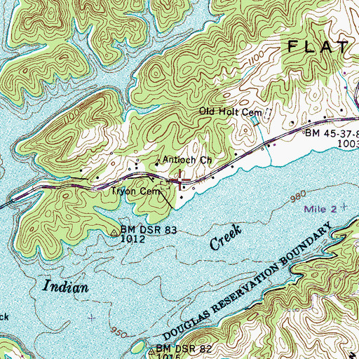 Topographic Map of Tryon, TN