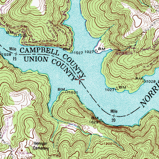 Topographic Map of Greens Ford (historical), TN