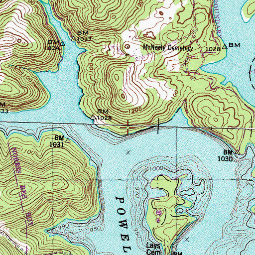 Topographic Map of Powells River (historical), TN