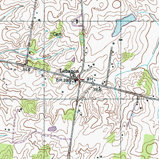 Topographic Map of Lebanon, TN