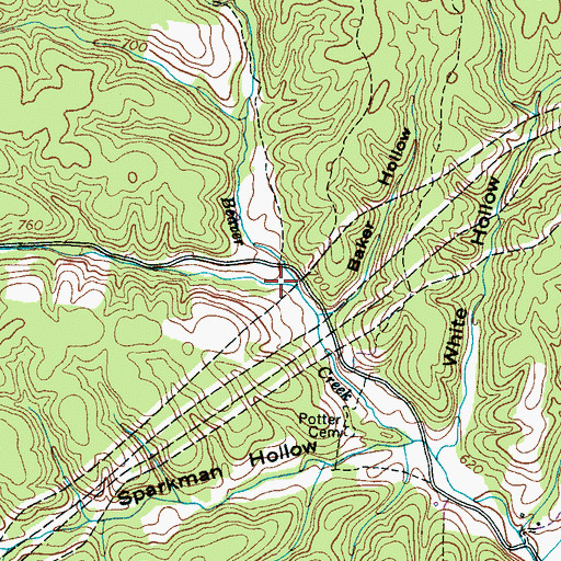 Topographic Map of Baker Hollow, TN