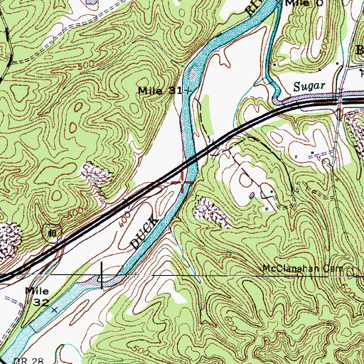 Topographic Map of Barren Hollow Branch, TN