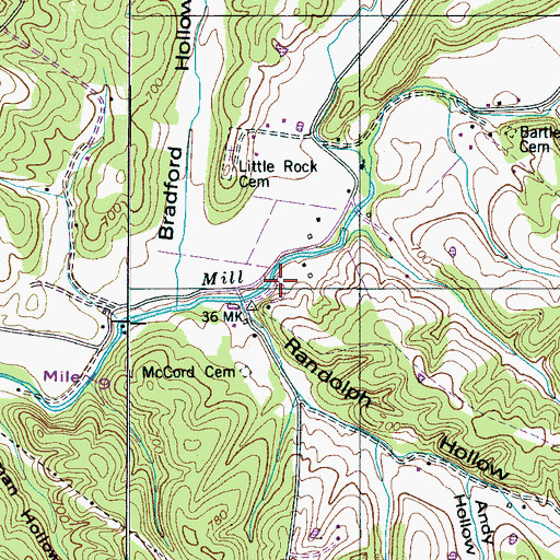 Topographic Map of Mill Creek, TN