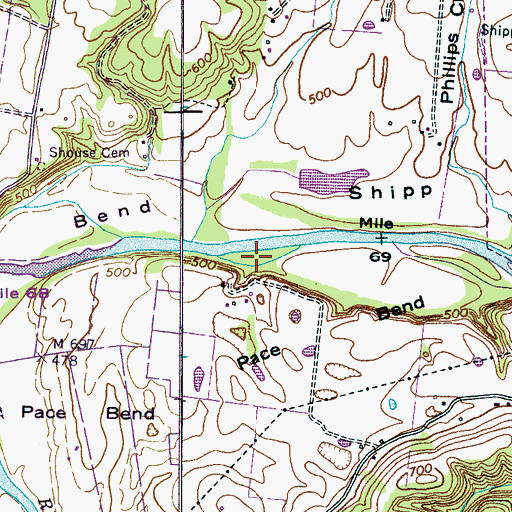 Topographic Map of Paces Island, TN