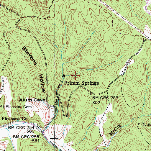 Topographic Map of Primm Springs, TN