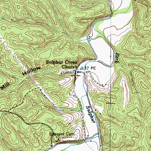 Topographic Map of Sulphur Springs (historical), TN