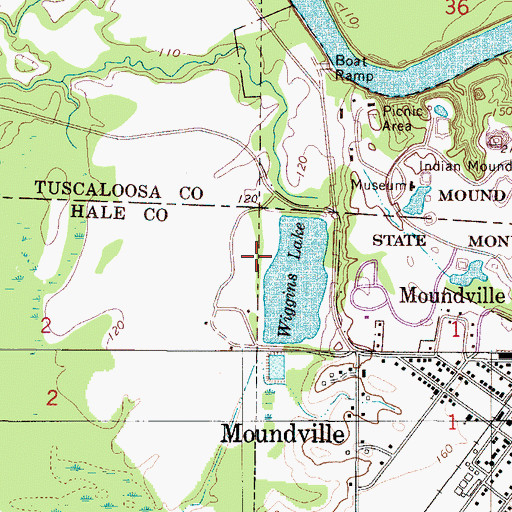 Topographic Map of Wiggins Lake Dam, AL
