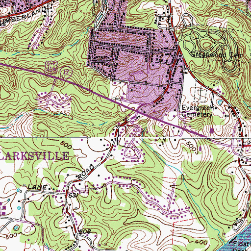 Topographic Map of Cardinal Acres, TN