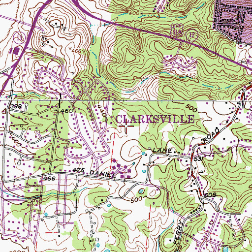 Topographic Map of Cumberland Hills, TN