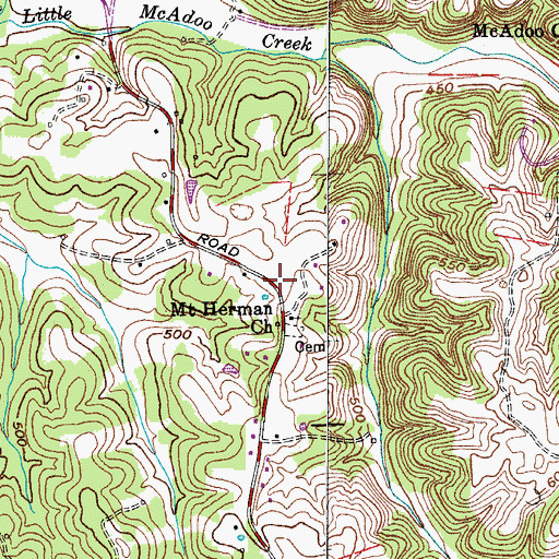 Topographic Map of Grantville (historical), TN