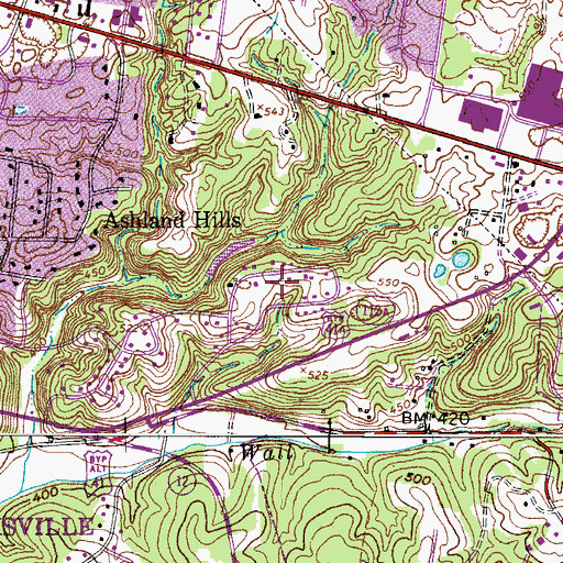 Topographic Map of Hillview Estates, TN