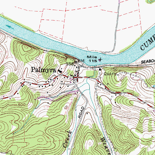 Topographic Map of Palmyra, TN