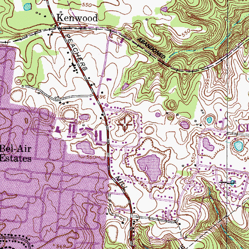 Topographic Map of Peachers Mill, TN