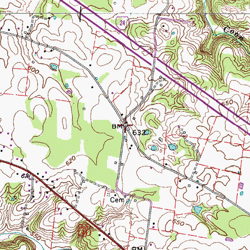 Topographic Map of Woodford (historical), TN