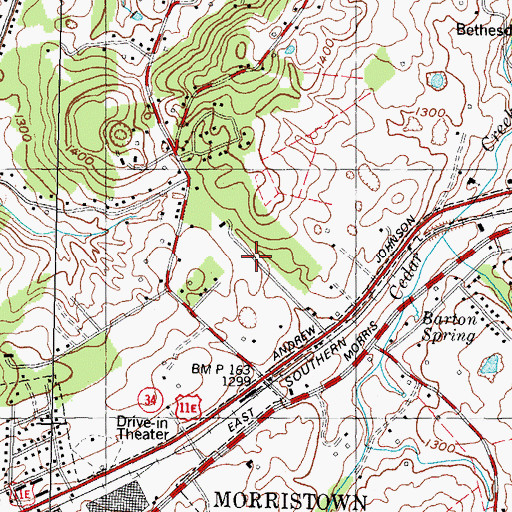Topographic Map of Belair, TN
