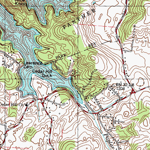 Topographic Map of Cedar Hills, TN