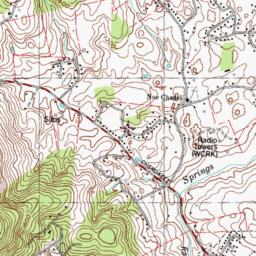 Topographic Map of Corpening HIlls, TN