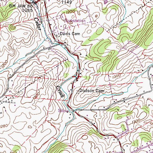 Topographic Map of Dodson Spring, TN