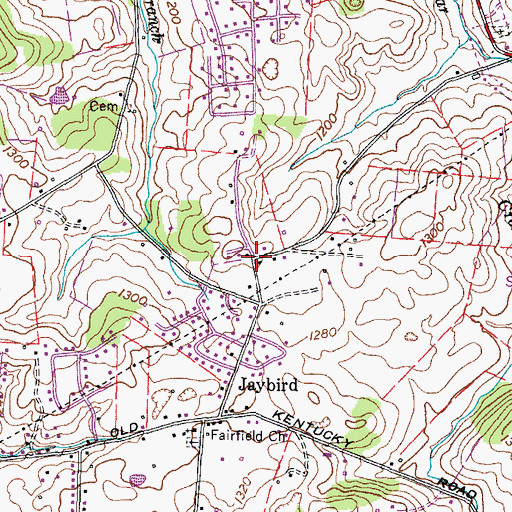 Topographic Map of Fairfield Acres, TN