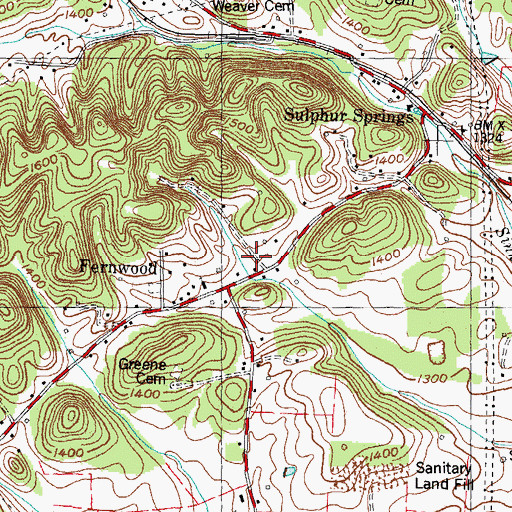 Topographic Map of Fernwood Heights, TN