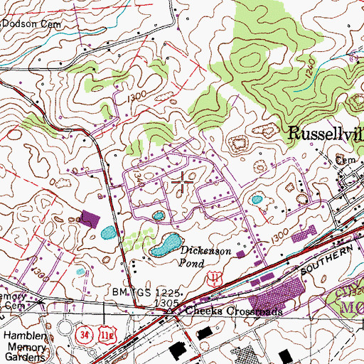 Topographic Map of Glendale Acres, TN