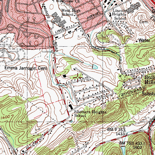 Topographic Map of Greenwood Acres, TN