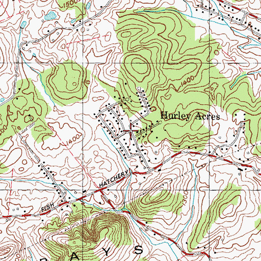 Topographic Map of Hurley Acres, TN