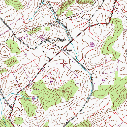 Topographic Map of Hyatt Acres, TN