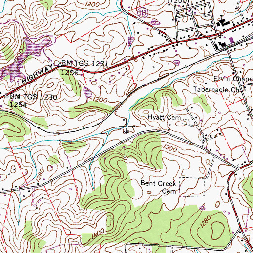 Topographic Map of Hyatt Spring, TN