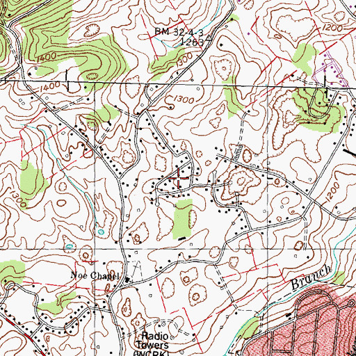 Topographic Map of North Brook, TN