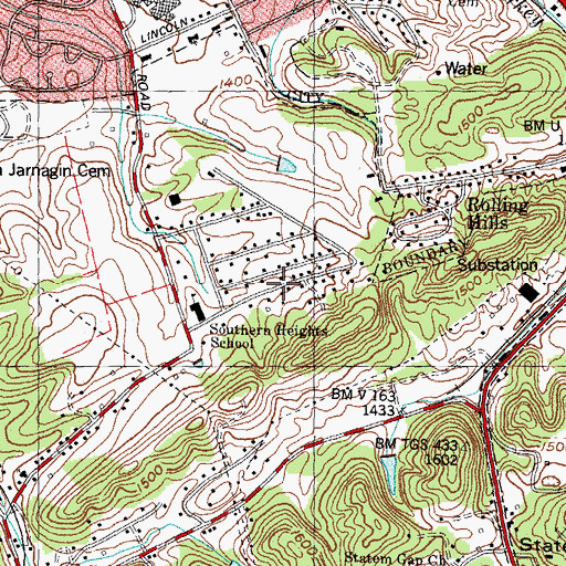 Topographic Map of Southern Heights, TN