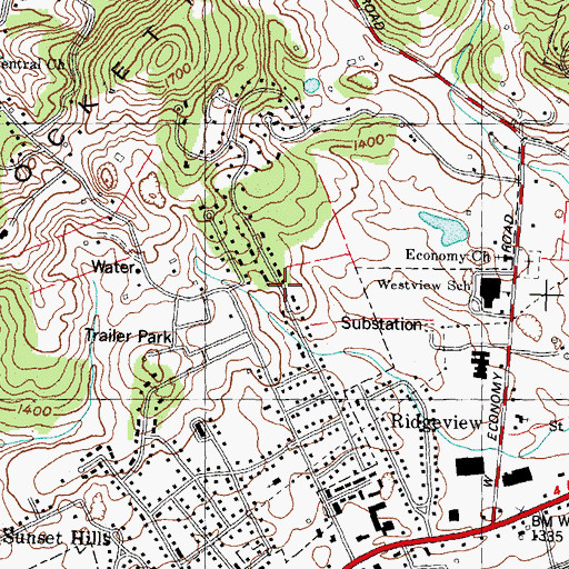 Topographic Map of Westview, TN
