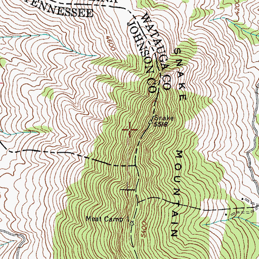 Topographic Map of Snake Mountain, TN