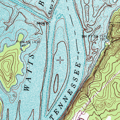 Topographic Map of Piney Island (historical), TN