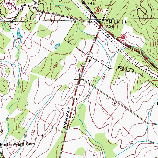 Topographic Map of Slabtown, TN