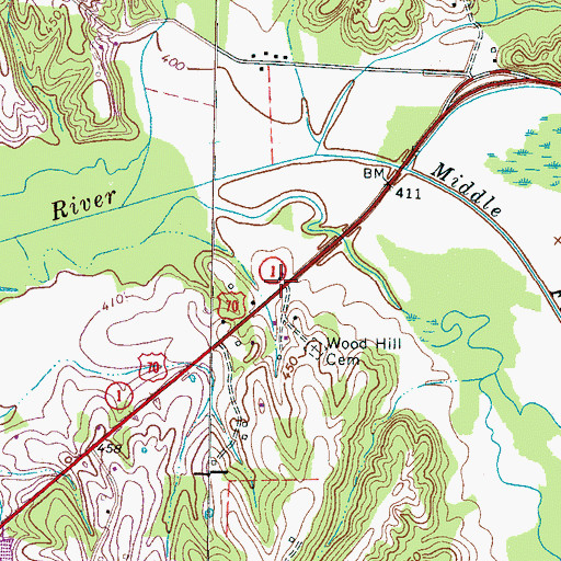 Topographic Map of Woodhill (historical), TN