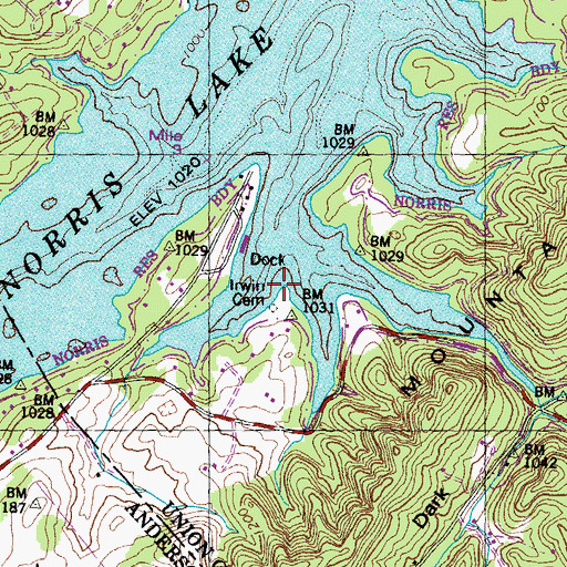 Topographic Map of Duke (historical), TN