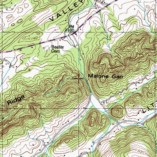 Topographic Map of Malone Spring, TN