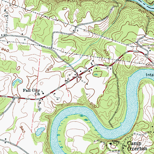 Topographic Map of Fall City, TN