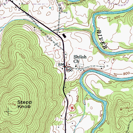 Topographic Map of Steppsville, TN
