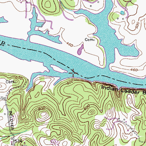 Topographic Map of Belotes Bar, TN