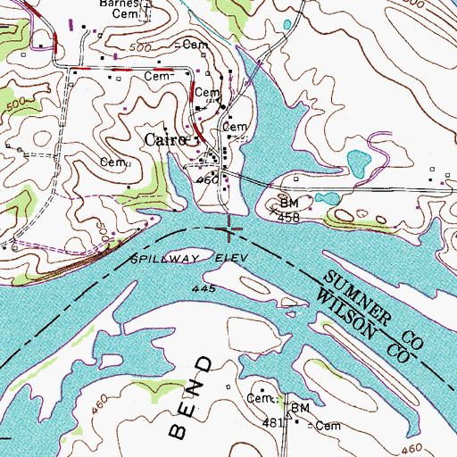 Topographic Map of Cairo Bend Ferry (historical), TN