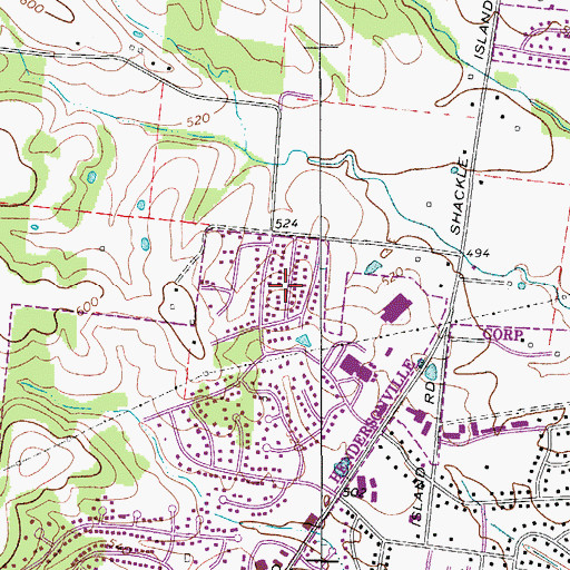 Topographic Map of Hillwood, TN