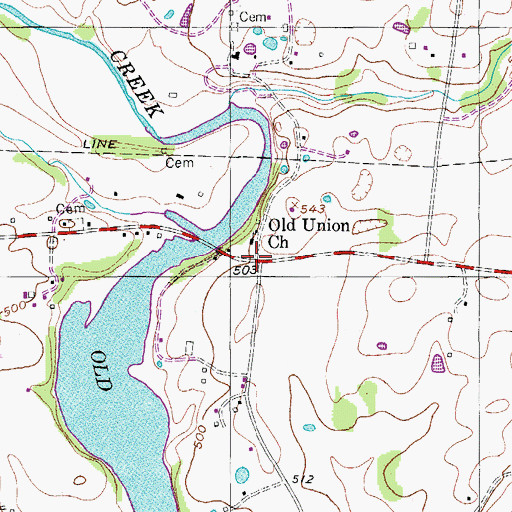 Topographic Map of Oakland, TN