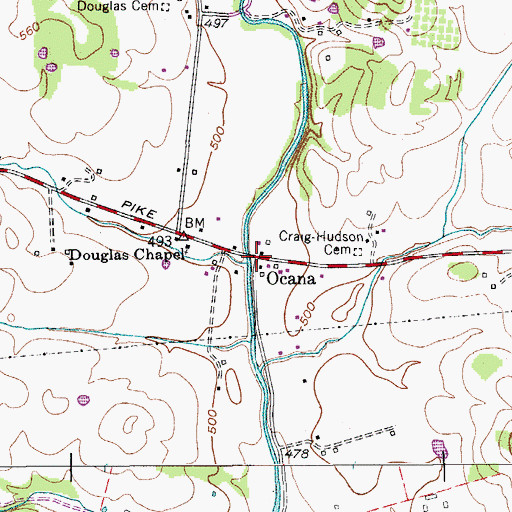 Topographic Map of Ocana, TN