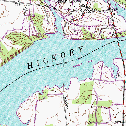 Topographic Map of Woods Ferry (historical), TN
